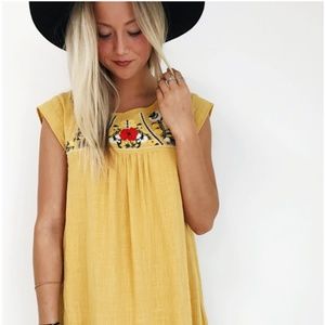 Katerina Embroidered Dress in Mustard